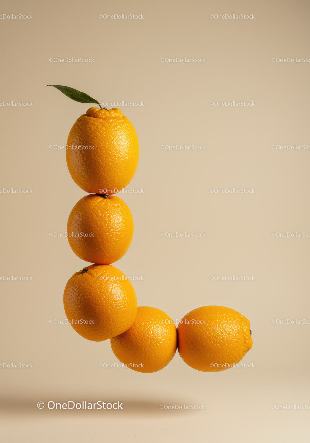 Creative letter L formed by fresh oranges with leaf