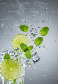 Fresh Lime and Mint Splash with Ice Cubes in Glass