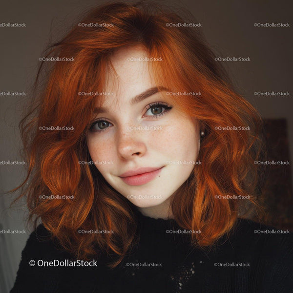 Vibrant Red Hair Woman Portrait in Soft Indoor Lighting