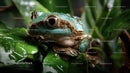 Rainforest Frog on Lush Green Leaves in Natural Habitat