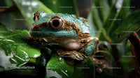 Rainforest Frog on Lush Green Leaves in Natural Habitat