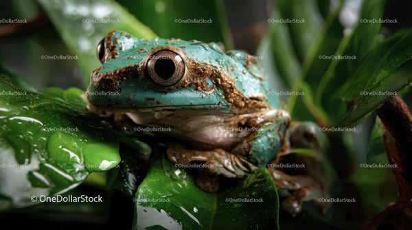 Rainforest Frog on Lush Green Leaves in Natural Habitat