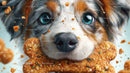 Cute Australian Shepherd Puppy With Bright Blue Eyes Near Crispy Chicken Nuggets