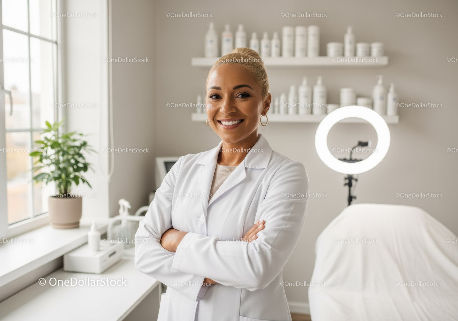 Smiling Female Healthcare Professional in Modern Medical Clinic