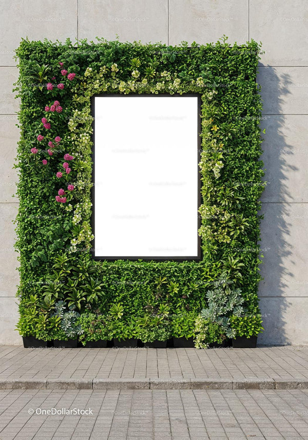 Green Vertical Garden Frame on Urban Wall JPG Mockup Image