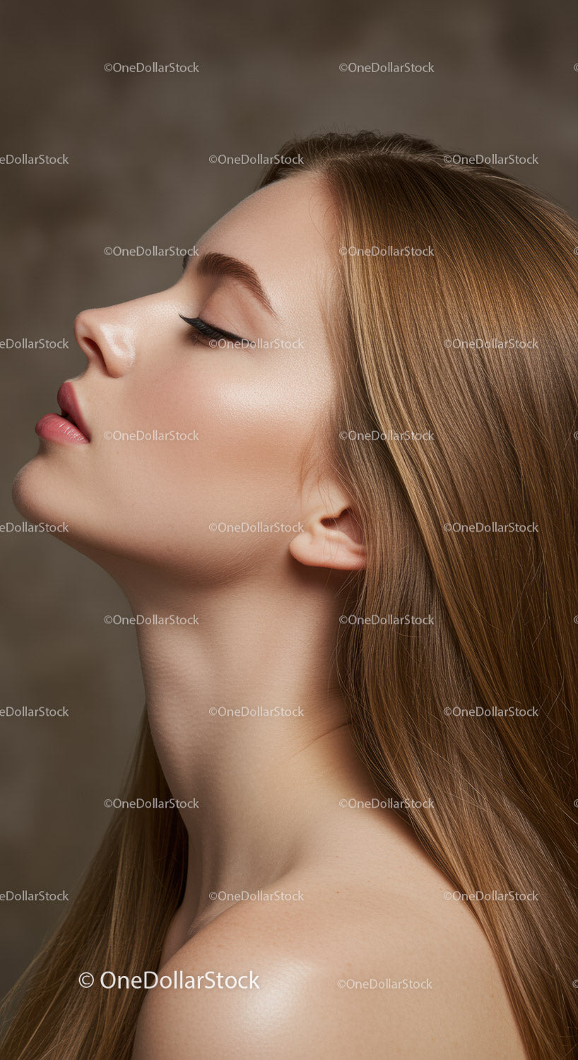 Profile of serene young woman with flawless skin