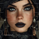 Glamorous Woman with Blue Eyes and Dark Makeup