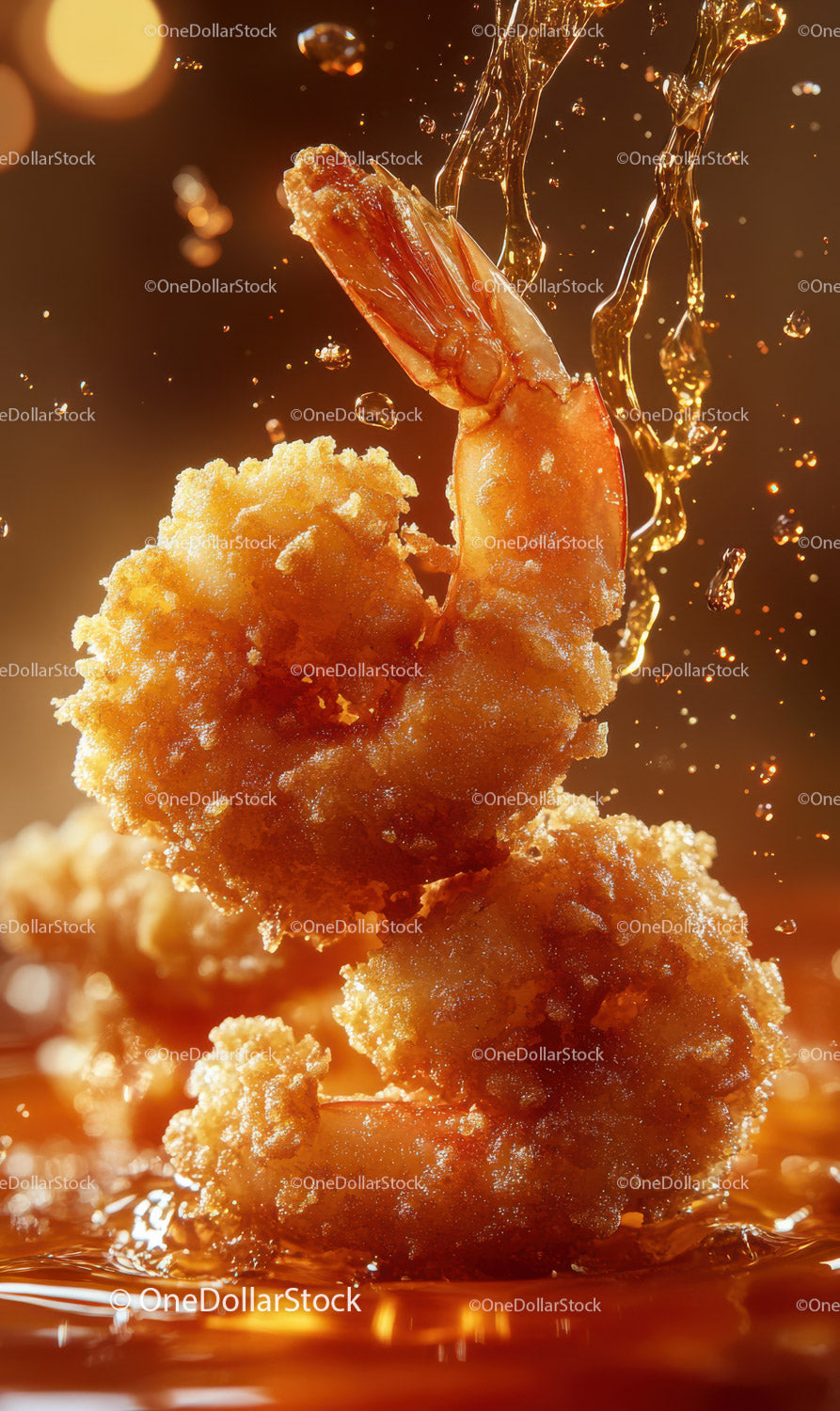 Crispy Fried Shrimp Close-up with Golden Breading and Juicy Tail