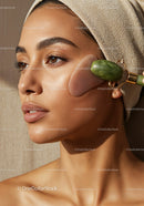 Close-Up of Woman Receiving Facial Massage with Jade Roller for Glowing Skin
