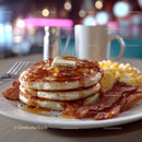 Stack of Fluffy Pancakes with Melted Butter and Syrup