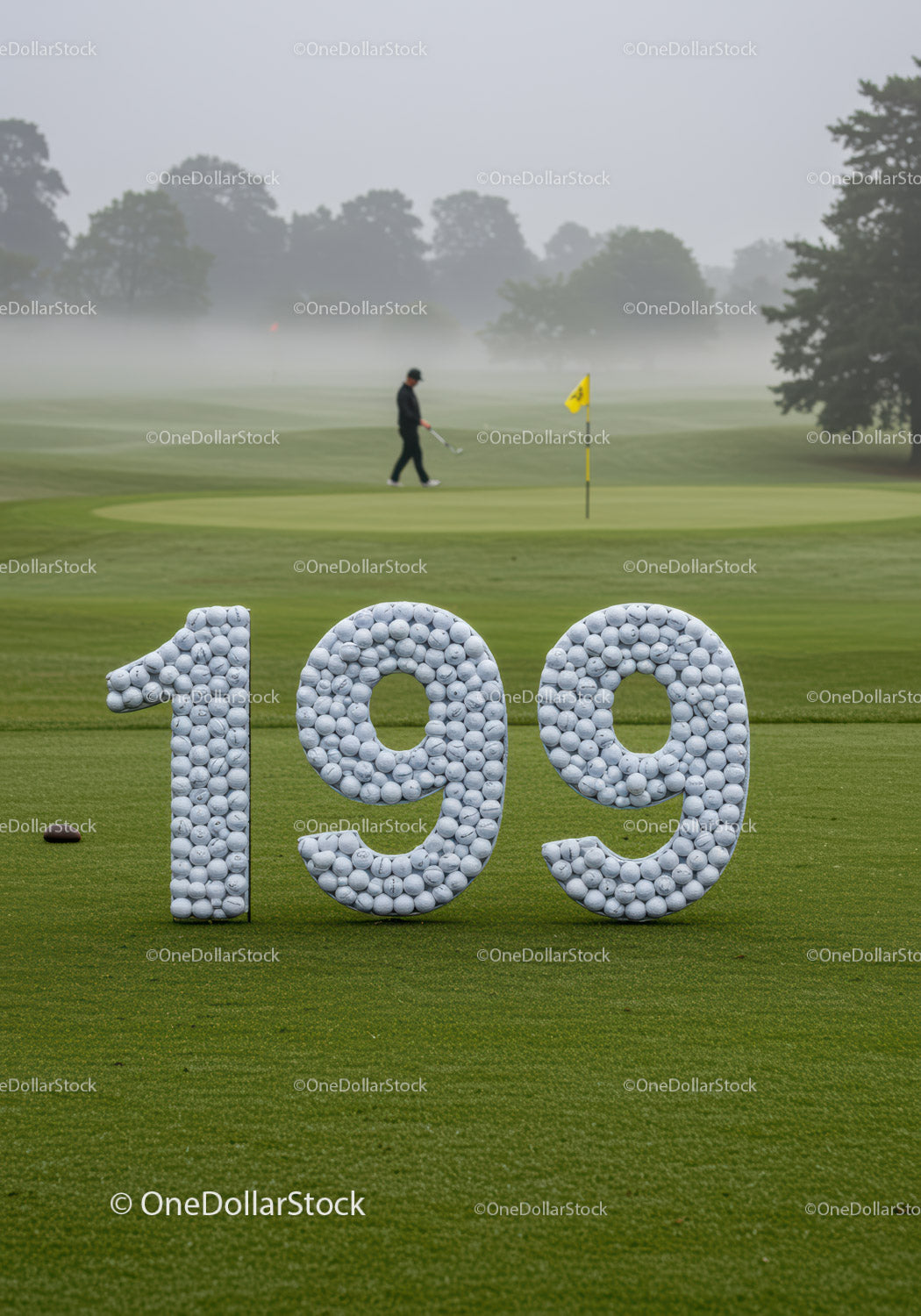 Mystical Morning Golf Course with 199 Golf Balls Display