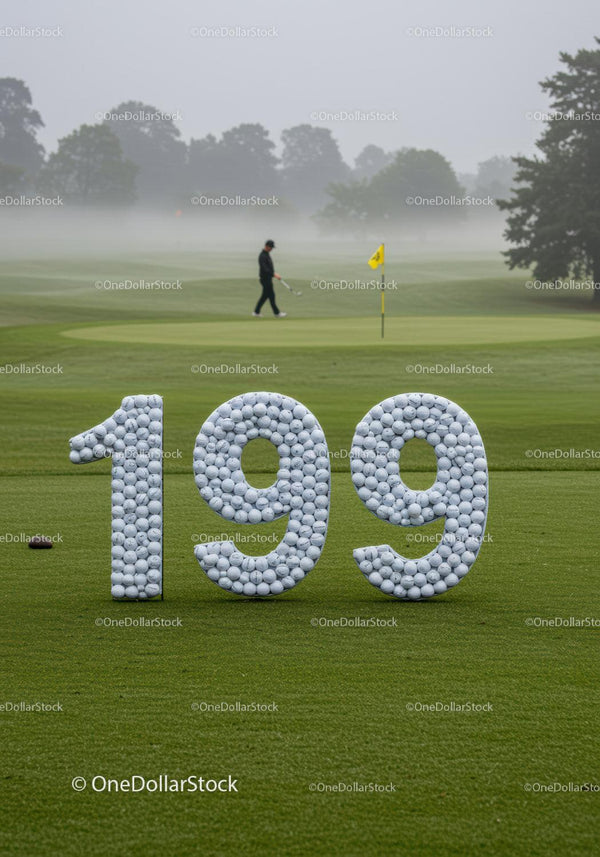 Mystical Morning Golf Course with 199 Golf Balls Display
