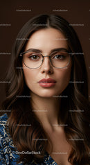 Elegant Woman with Glasses and Long Brown Hair Portrait