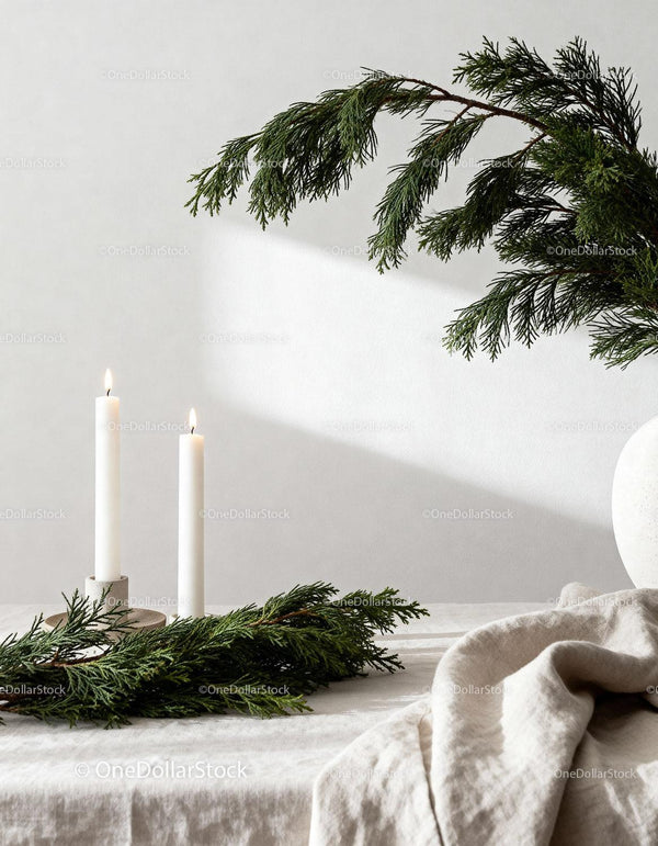 Minimalist Cozy Holiday Table with Greenery and Candles