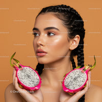 Beautiful Woman Holding Sliced Dragon Fruit with Exotic Natural Vibes