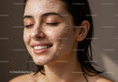 Close-up of Woman Smiling with Facial Skin Care Mask and Healthy Skin