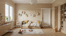 Cozy Modern Children's Bedroom with Wooden Furniture and Playful Decor
