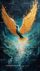 Vivid Abstract Painting of a Fiery Winged Bird
