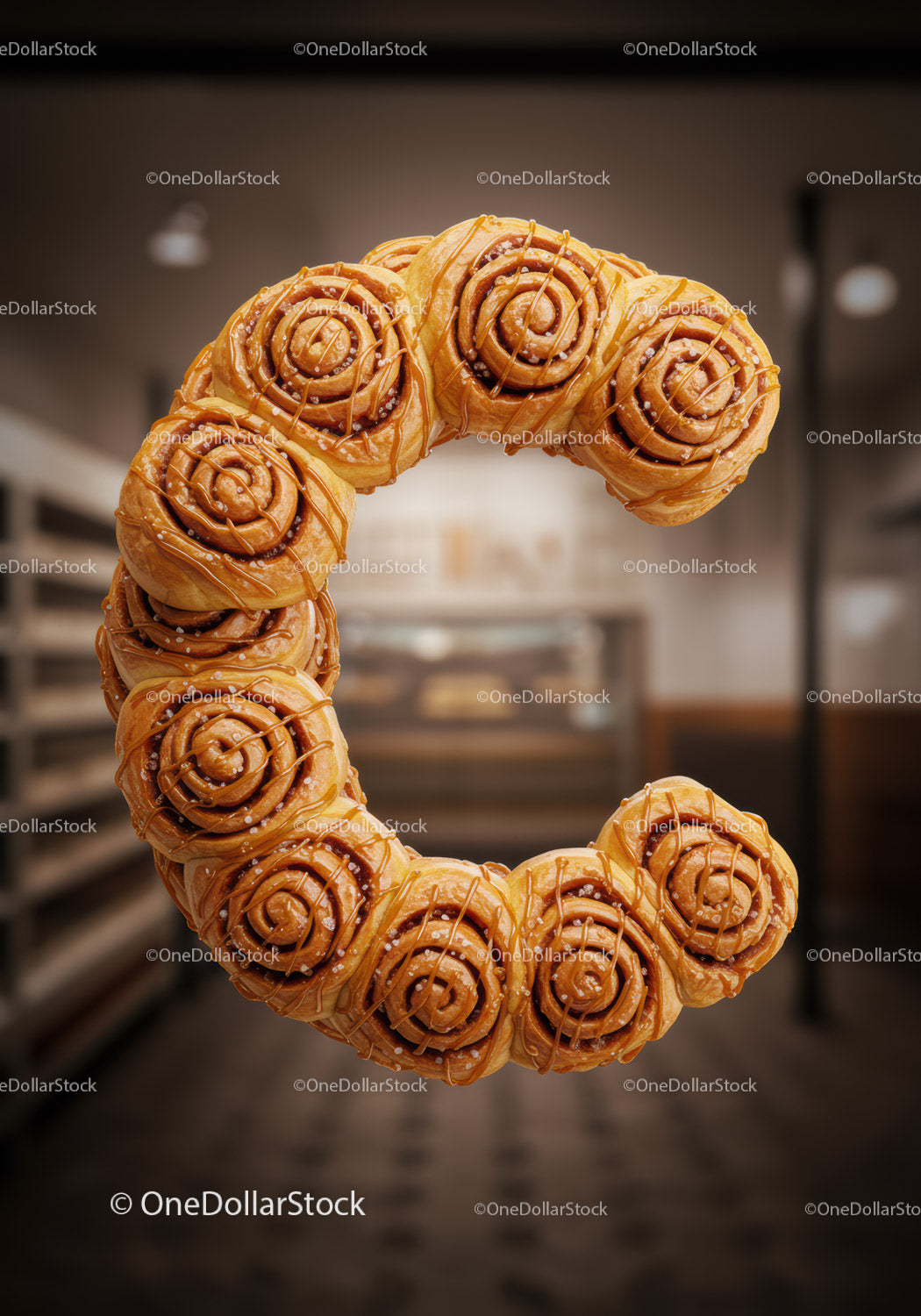 Letter C Shaped Cinnamon Rolls with Caramel Drizzle