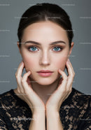 Elegant Portrait of a Woman with Blue Eyes and Flawless Skin