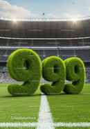 Three grass-covered number nines on a soccer field