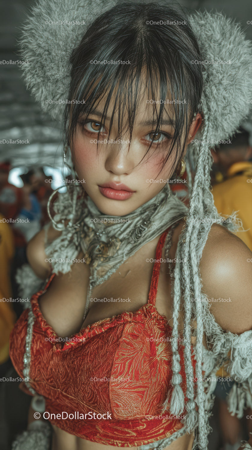 Vivid Portrait of a Woman in Traditional Festival Costume
