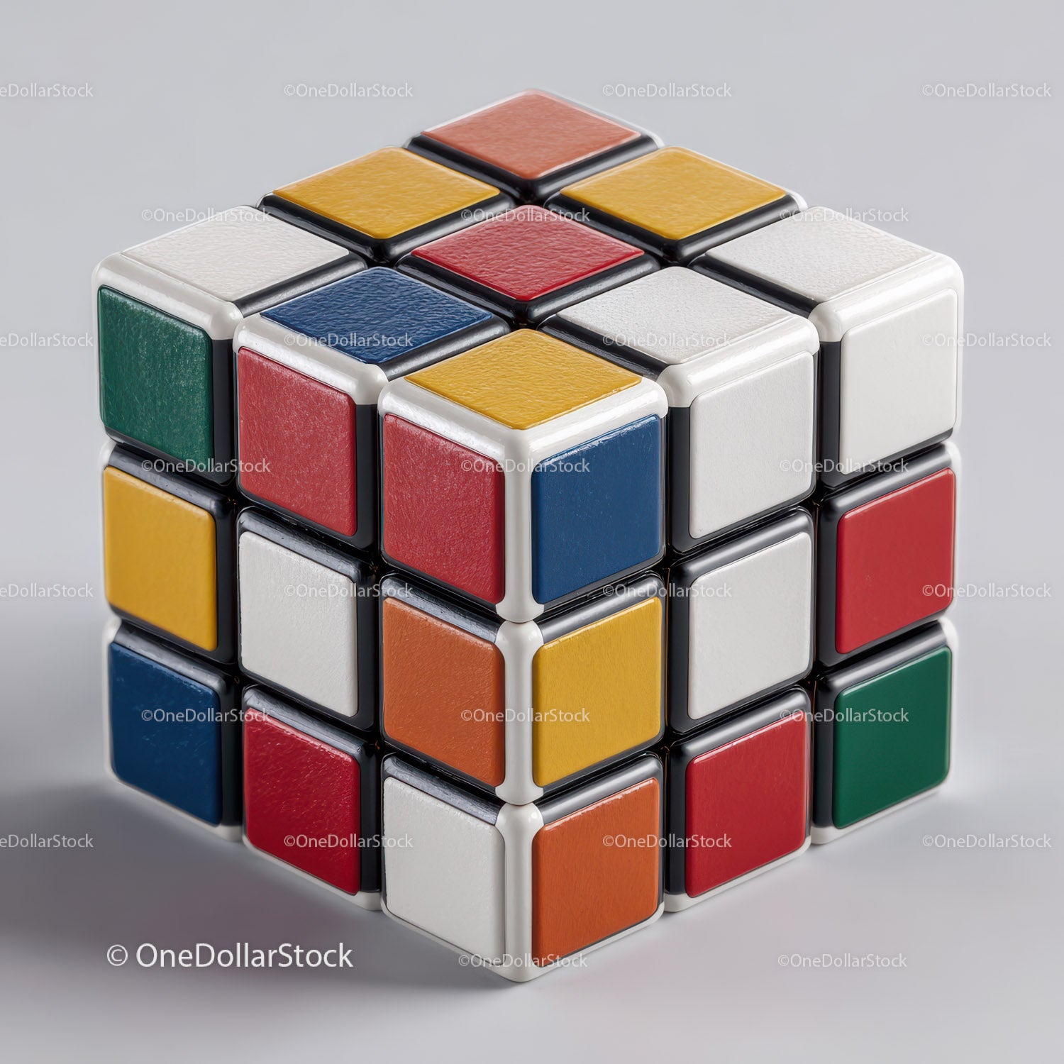 Colorful Rubik's Cube with Vibrant Red, Blue, Green, Yellow, and White Colors