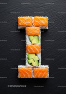 Salmon Avocado Sushi Rolls Arranged in Number One