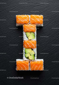 Salmon Avocado Sushi Rolls Arranged in Number One
