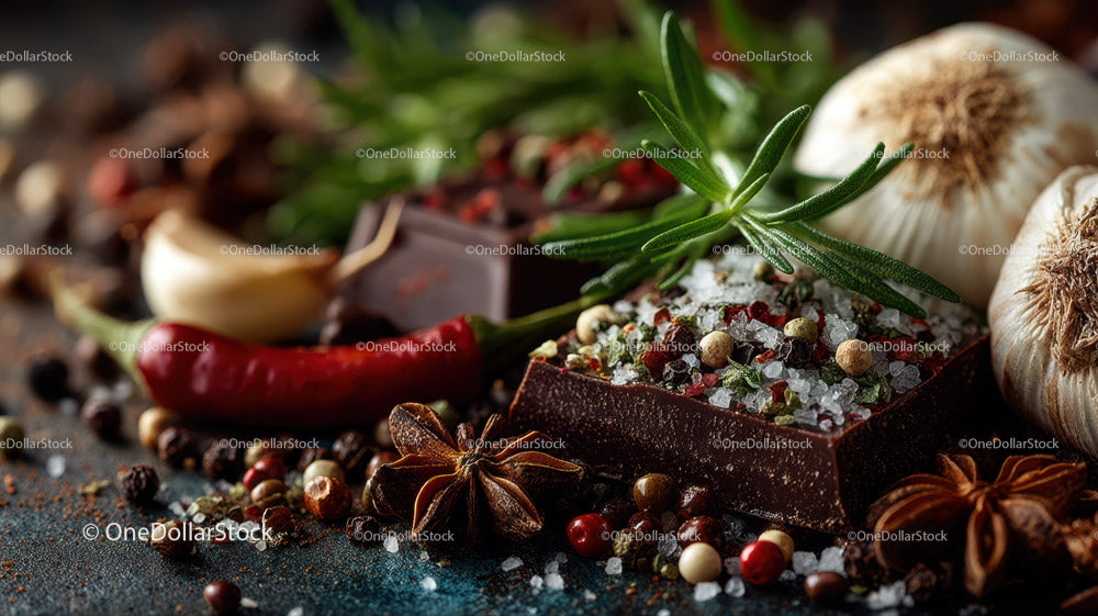 Gourmet Spices and Fresh Herbs Arrangement for Culinary Use