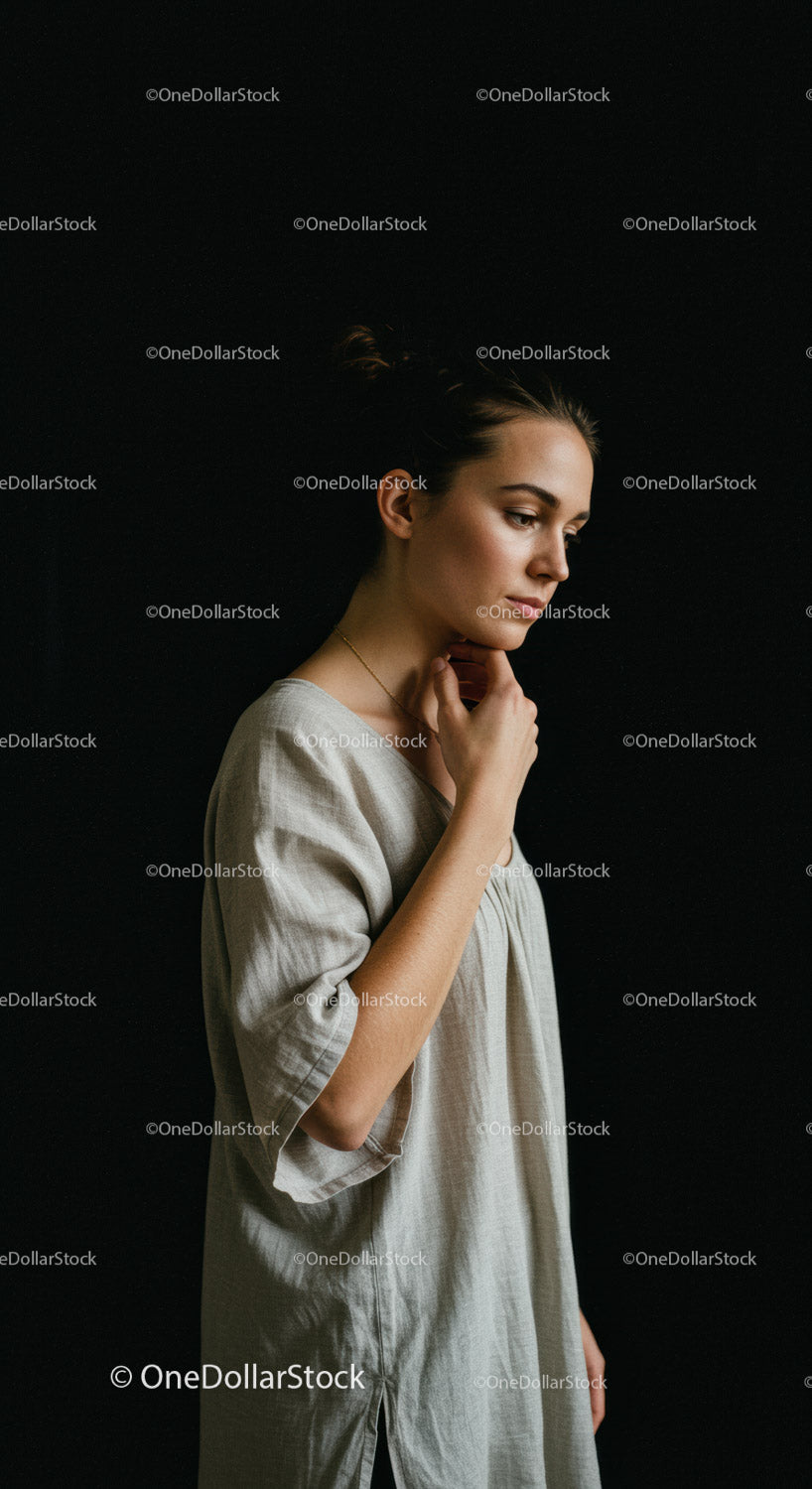 Thoughtful young woman standing in soft light