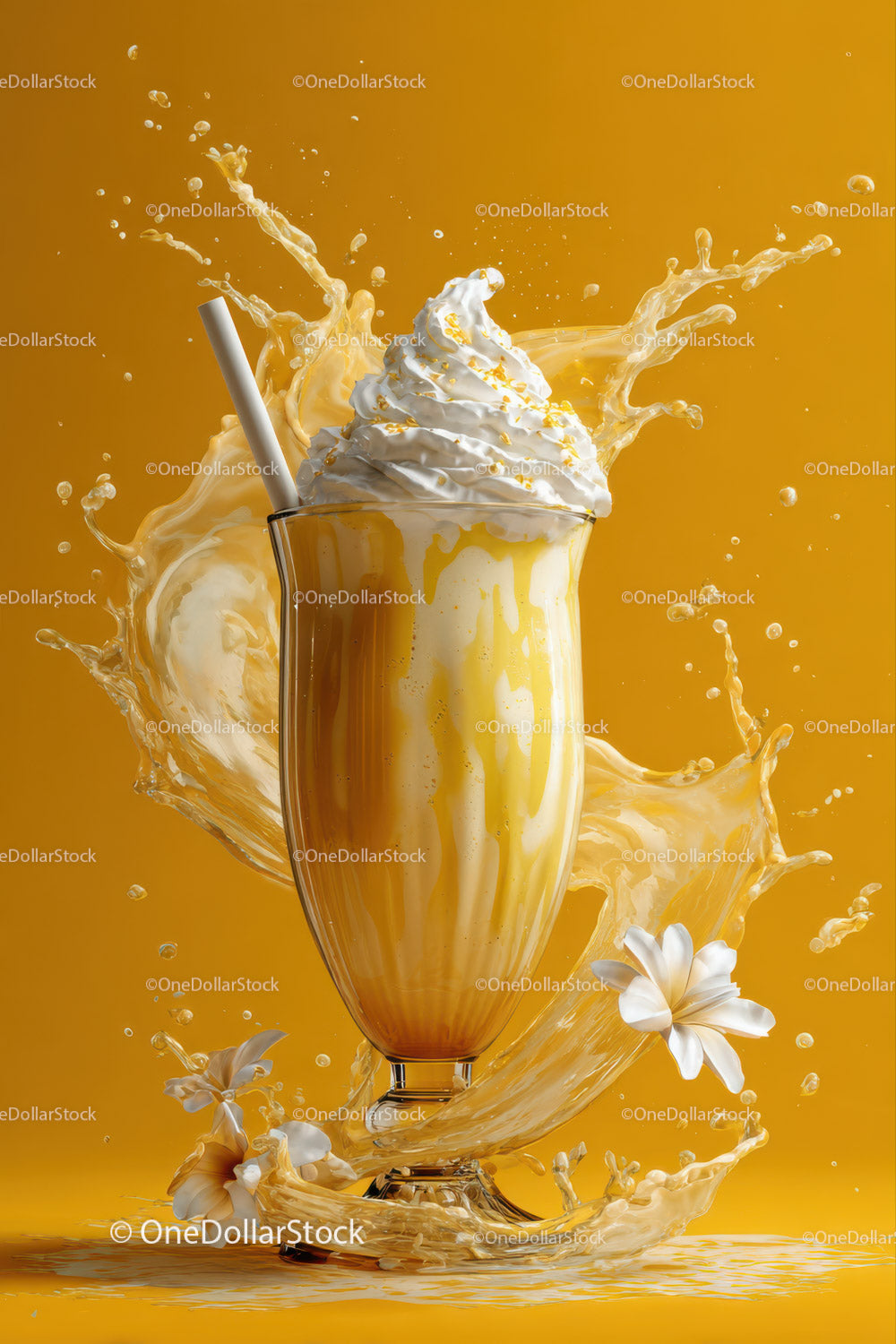 Creamy Milkshake with Whipped Cream and Splash in a Tall Glass