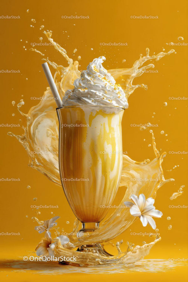 Kremowy Milkshake z Bitą Śmietaną i Pluskiem w Wysokiej Szklance
