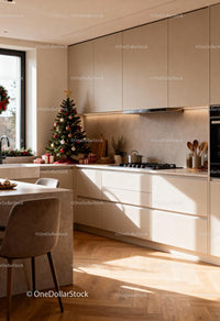 Cozy Modern Kitchen with Festive Christmas Tree