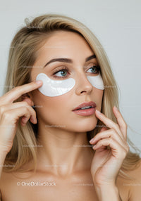 Young Woman Applying Under-Eye Patches for Facial Rejuvenation