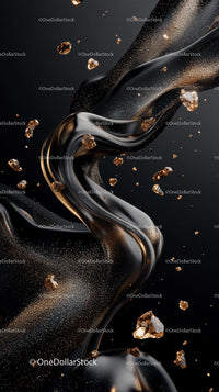 Luxurious Black Fabric with Gold Glitter and Metallic Accents