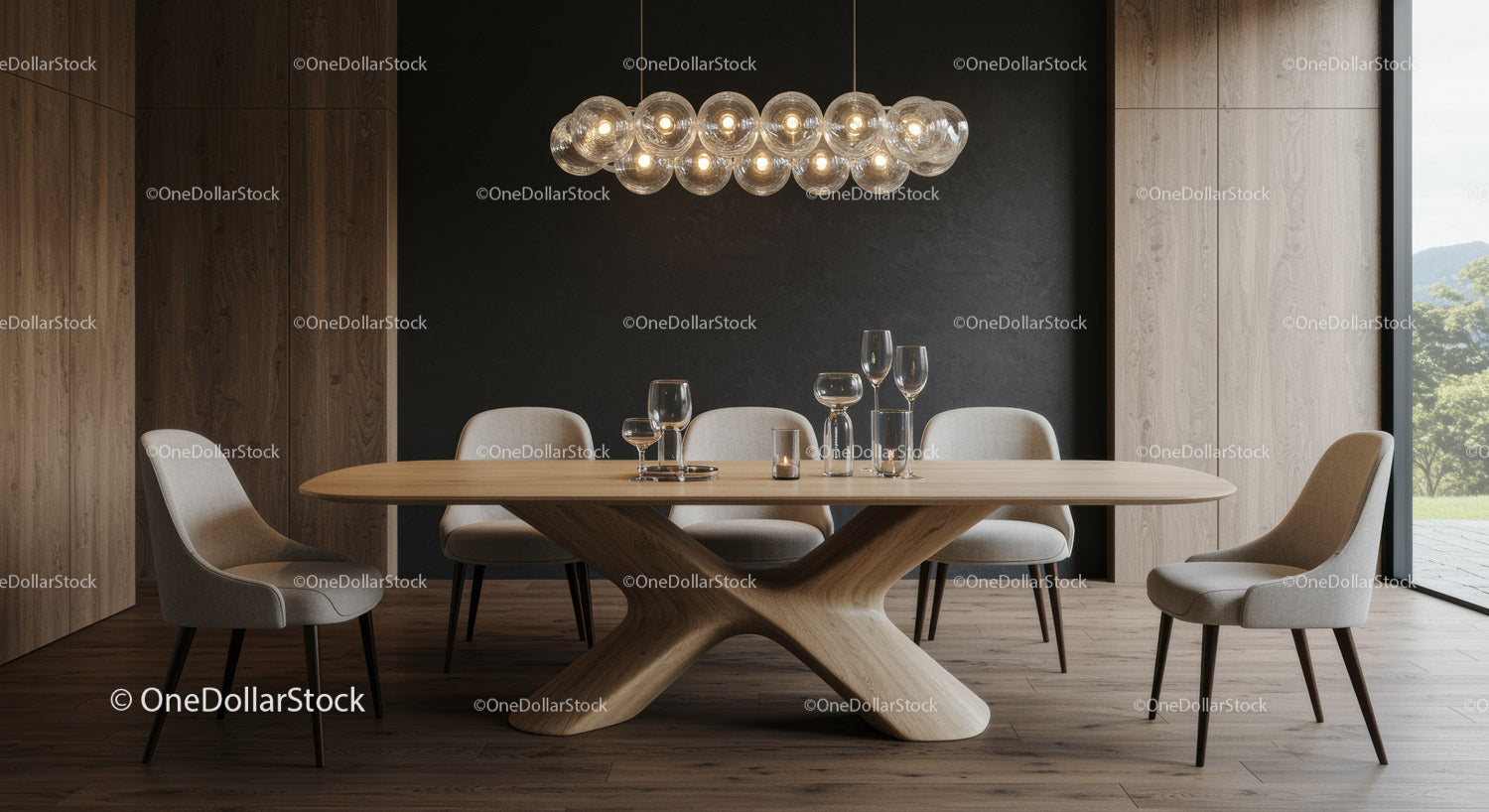 Modern Dining Room with Wooden Table and Elegant Chairs