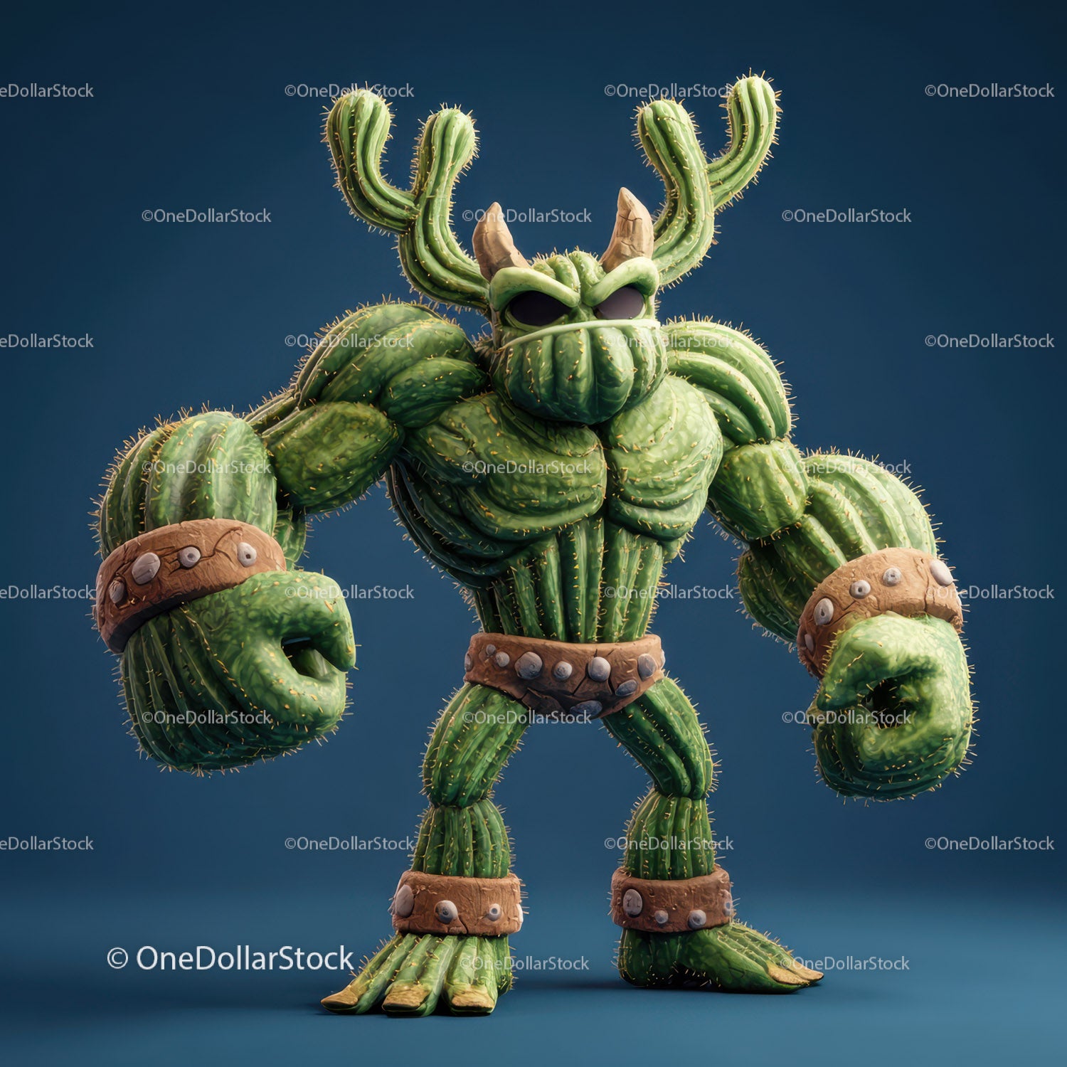 Fantasy Cactus Creature with Spiky Arms and Humorous Expression