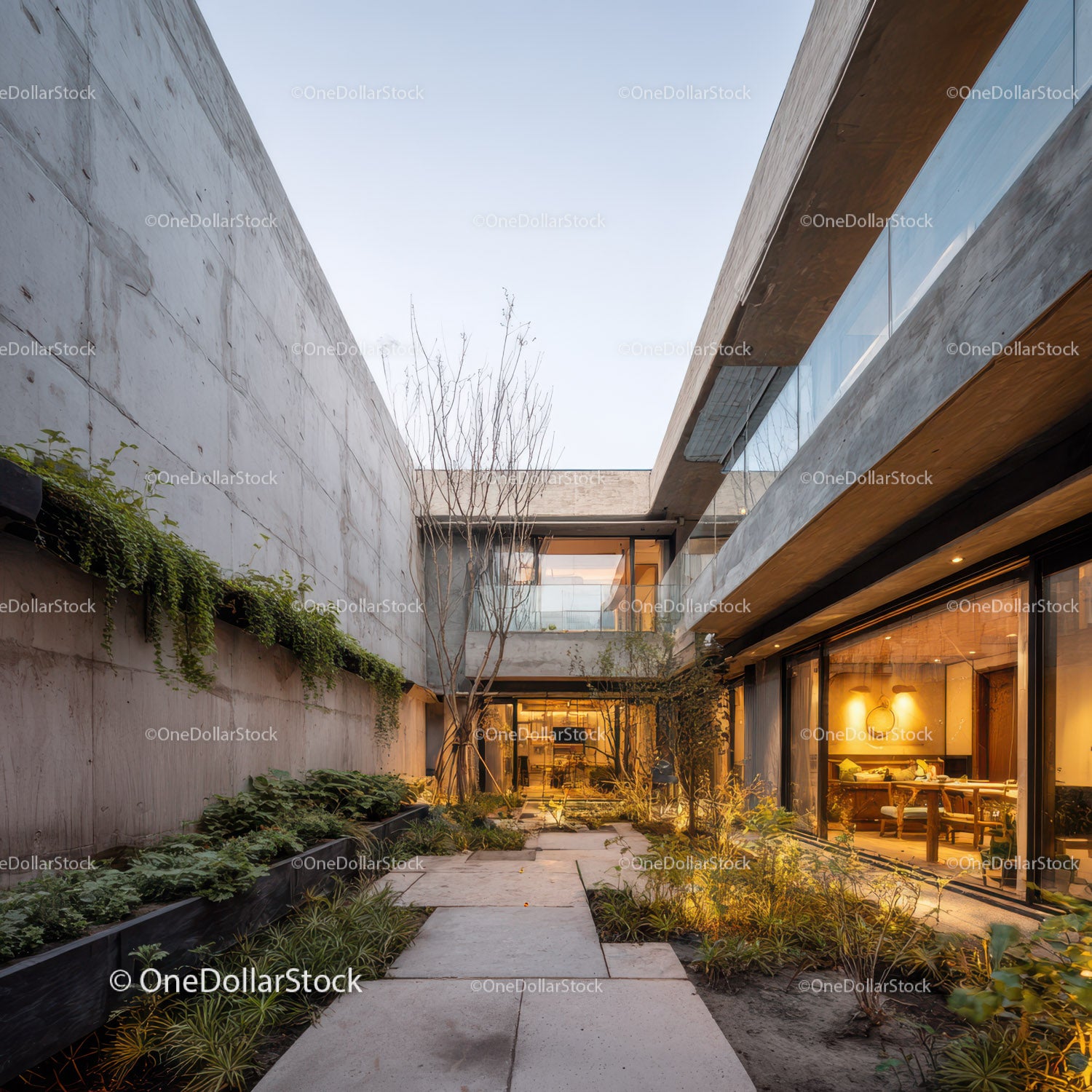 Modern Concrete and Glass Buildings in Urban Outdoor Scene