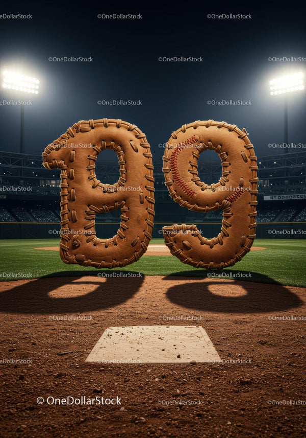 Motyw baseballowy z roku 1990 wykonany z rękawic skórzanych