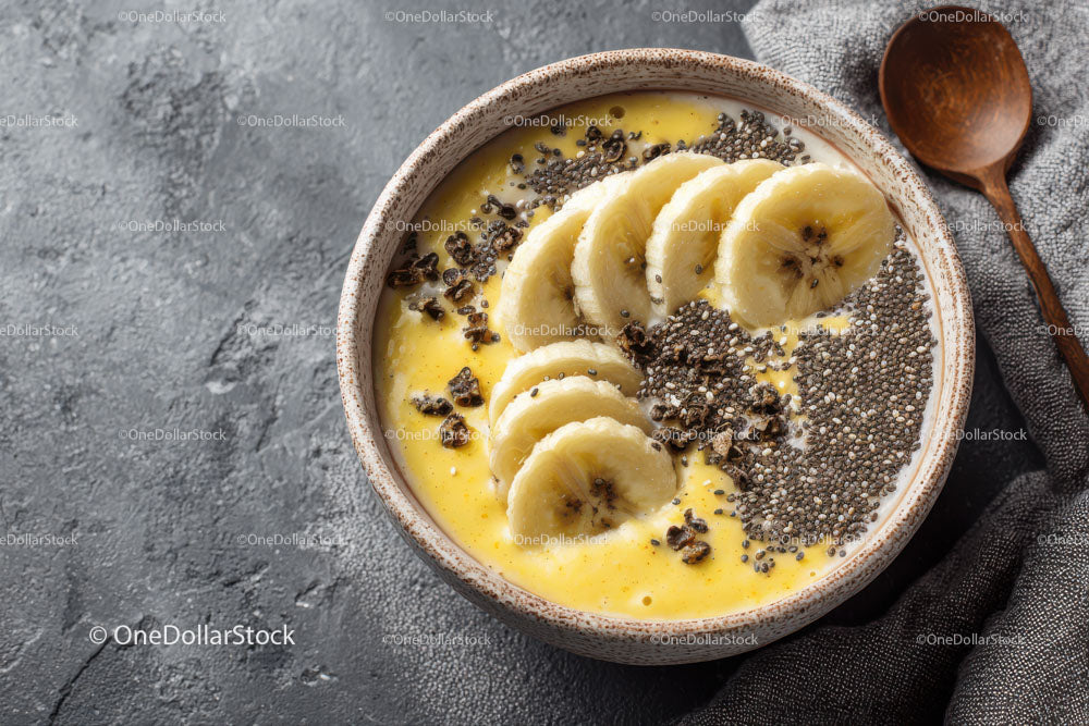 Delicious Smoothie Bowl with Banana Slices and Chia Seeds