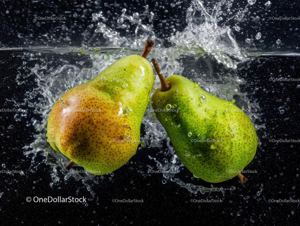 Fresh Green Pears Splashing in Water in a Dynamic Motion