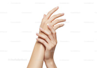 Graceful Hands with Elegant French Manicure on White Background