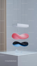 Floating Pink and Blue Abstract Sculptures in Modern Interior