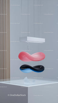 Floating Pink and Blue Abstract Sculptures in Modern Interior