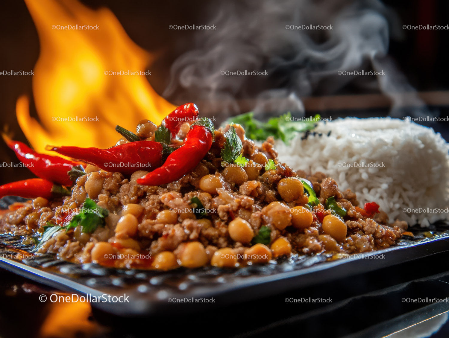 Spicy Chickpea Curry with Red Chili Peppers and Fresh Herbs