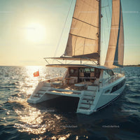 Luxury Sailing Yacht on Calm Sea at Sunset