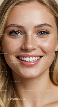 Close Up Portrait of Smiling Woman with Freckles