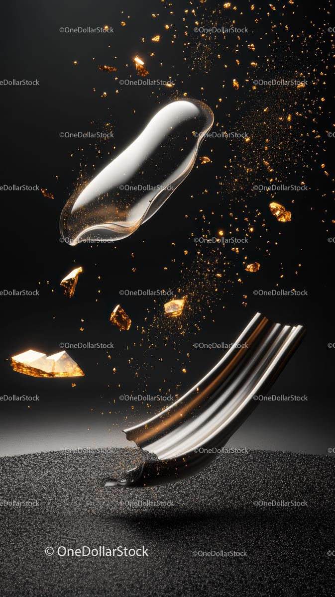 Elegant Metal Spoon with Gold Splash and Sparkles