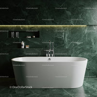Elegant Green Marble Bathroom with Freestanding White Bathtub